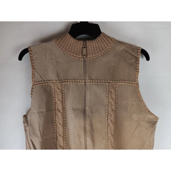 Designer Studio Originals Suede Zipper Vest Womens XL Tan Brown Cable Knit - Picture 3 of 9